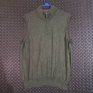 Tom‎ James Olive Green Knit 1/4 Zip Sweater Vest Made In Italy Men's Size XL
